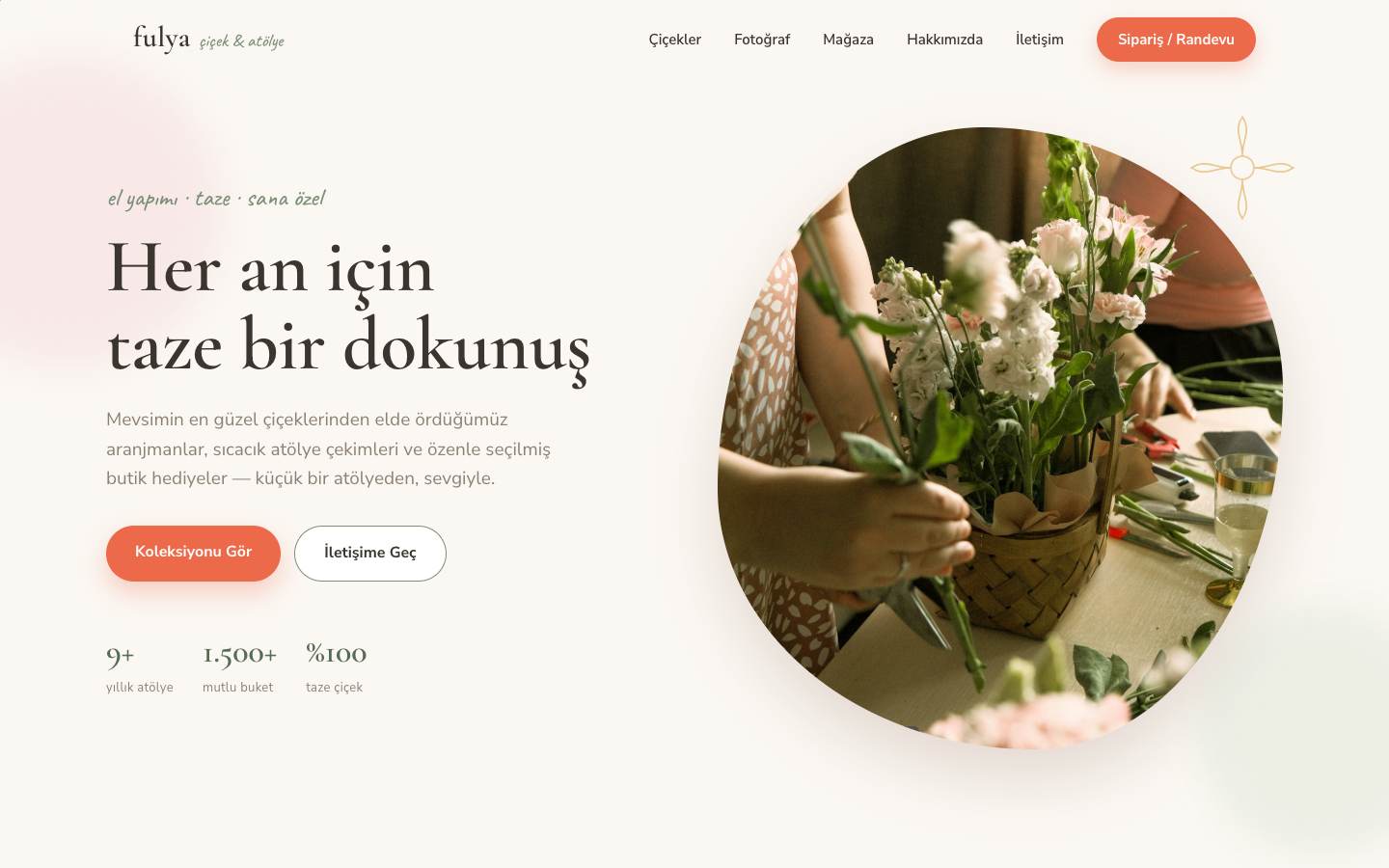 Çiçekçi & Atölye için hazırladığımız örnek web sitesi tasarımı