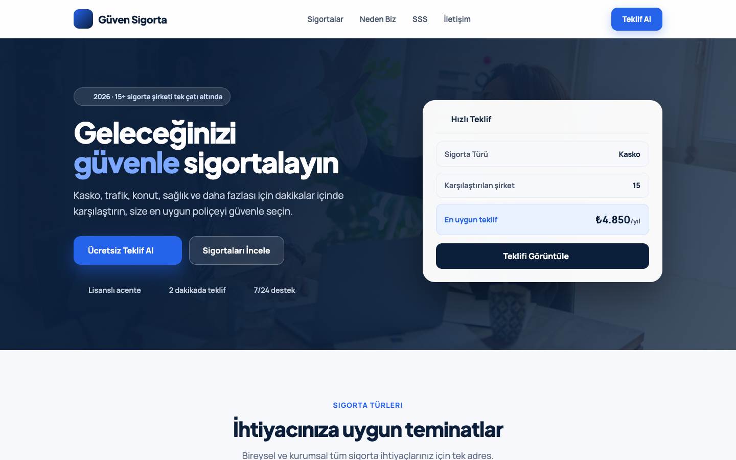 Sigorta Acentesi için hazırladığımız örnek web sitesi tasarımı