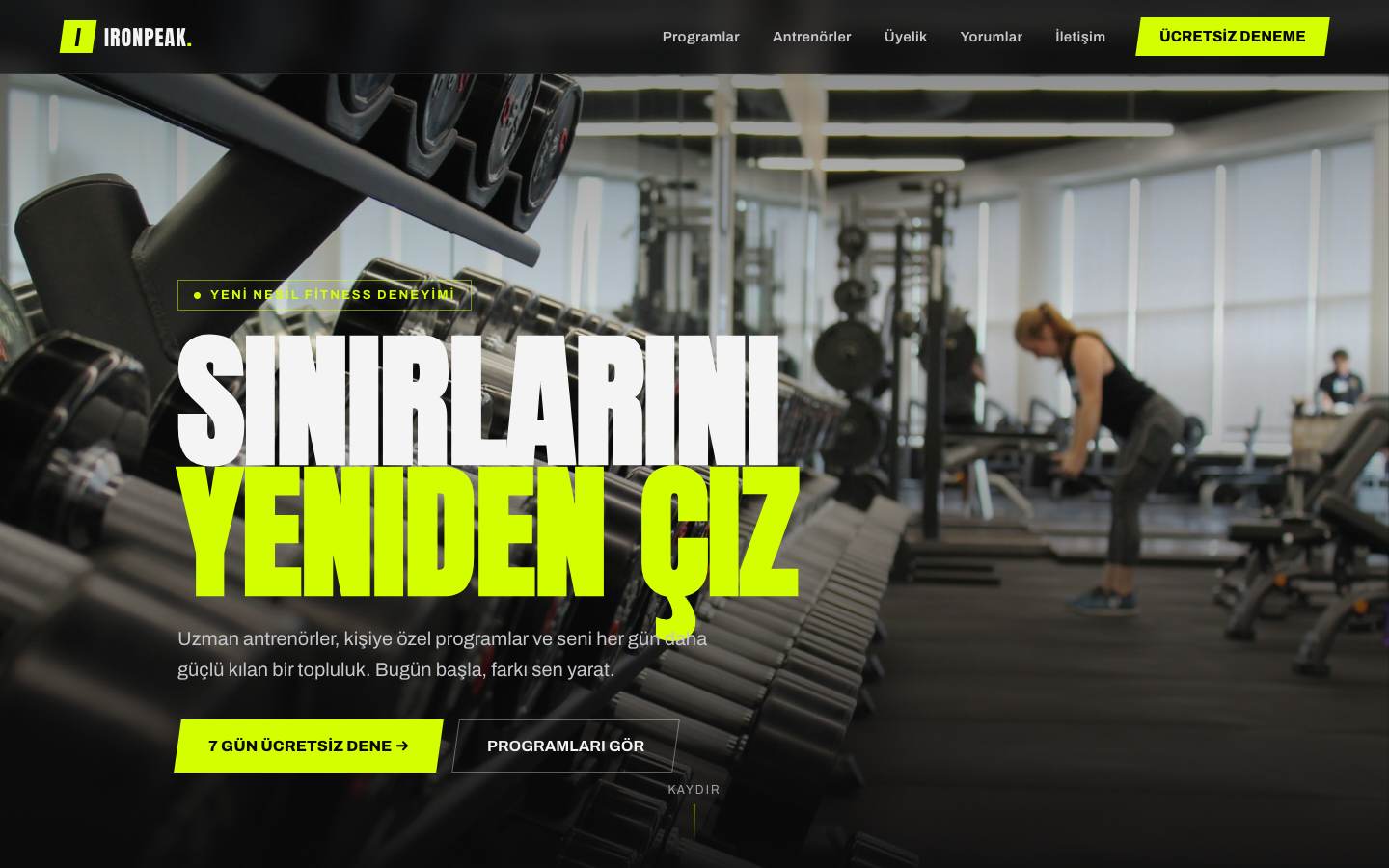Spor Salonu için hazırladığımız örnek web sitesi tasarımı