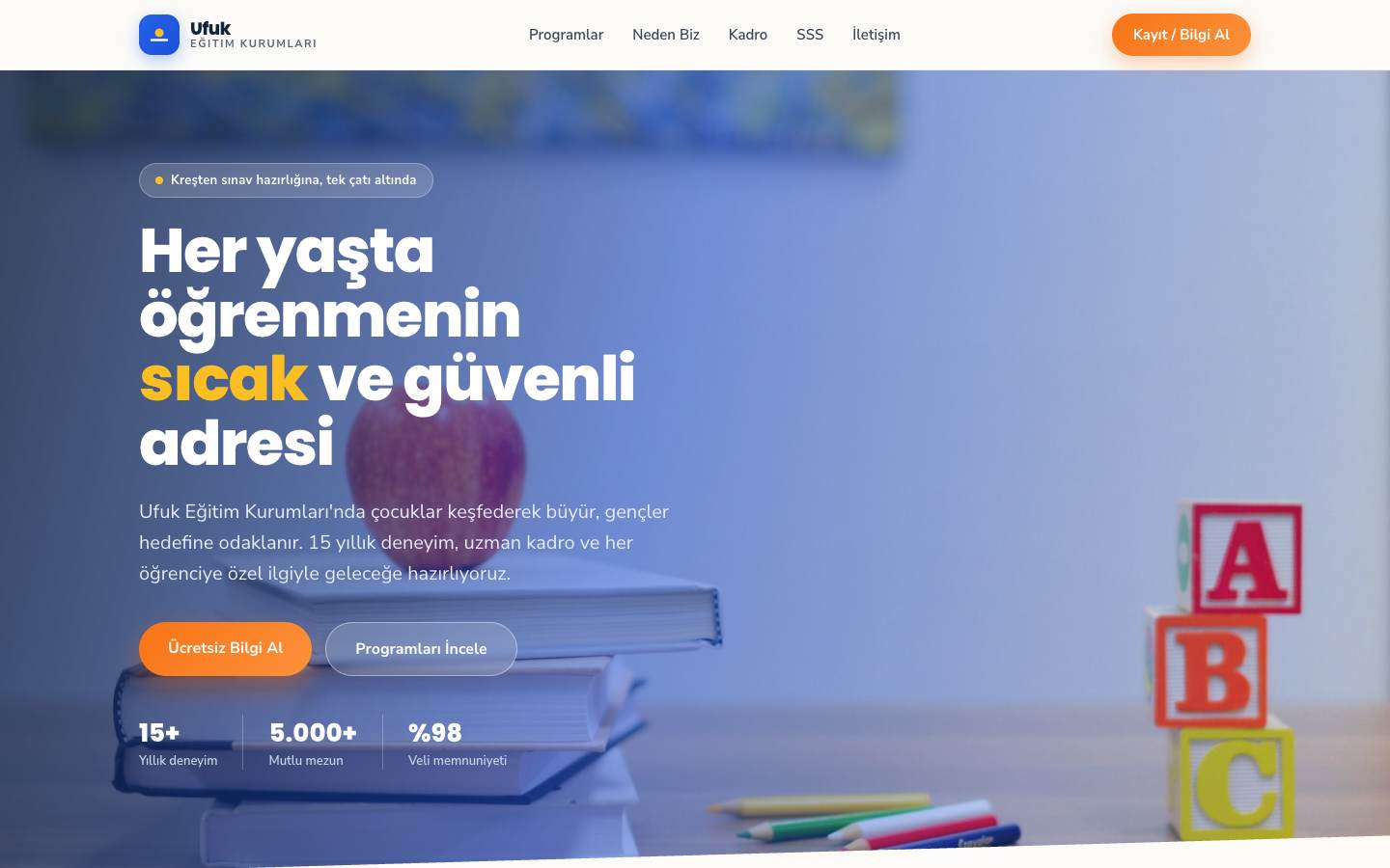 Eğitim Kurumu için hazırladığımız örnek web sitesi tasarımı