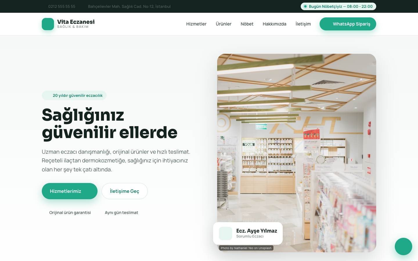 Eczane için hazırladığımız örnek web sitesi tasarımı